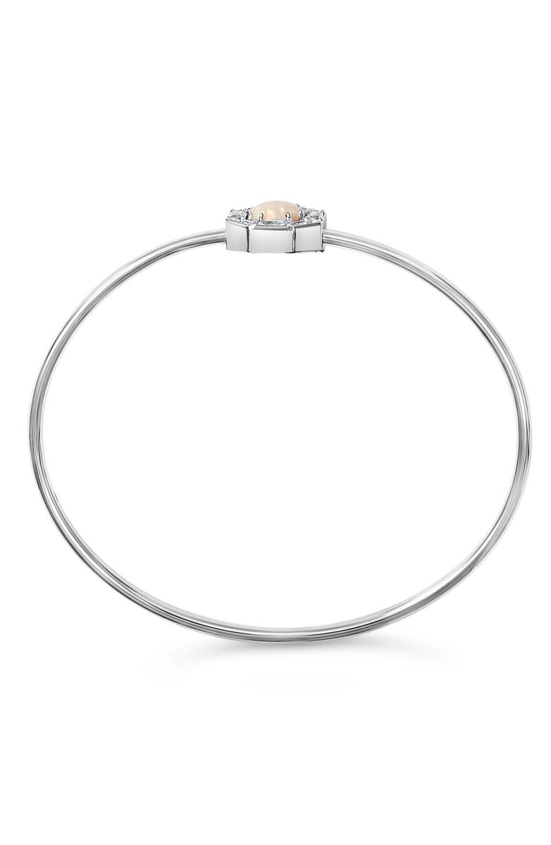 Haus of Brilliance Silver 7X7MM Created Opal and White Sapphire Halo Bangle Bracelet, Alternate, color, White