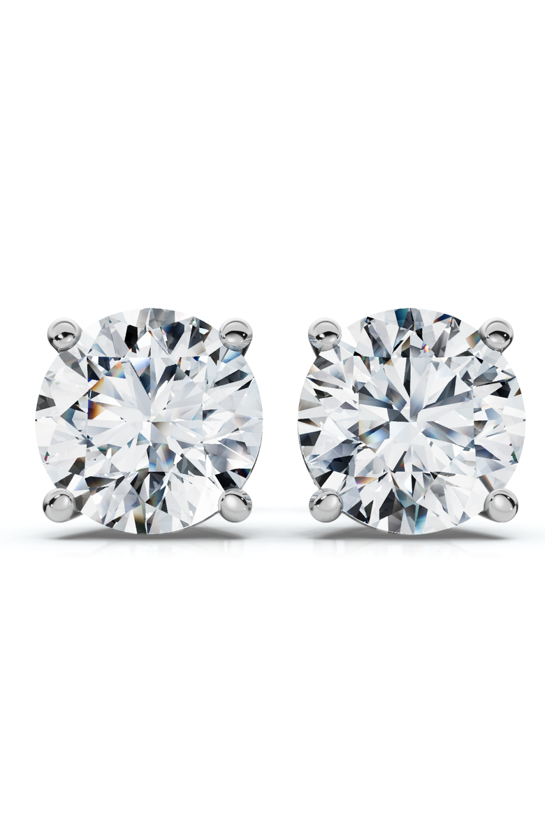 2 - 6 Ct TW Round Diamond Studs in 14k Gold Lab Grown Earrings, Main, color, White Gold - 2Ct