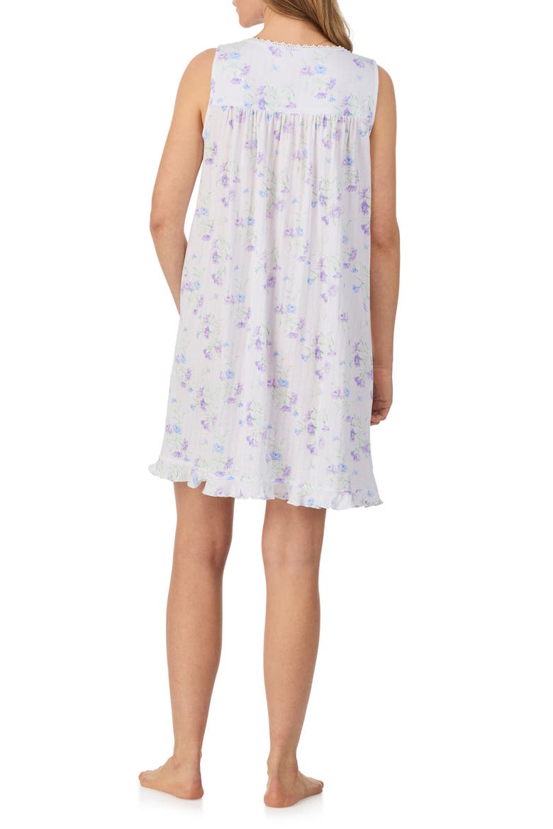 Floral Sleeveless Short Cotton Lawn Nightgown, Alternate, color, WHITE BLUE