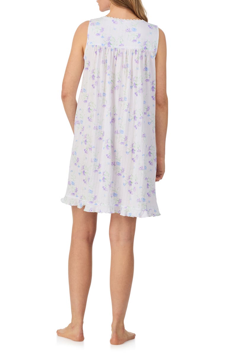 Eileen West Floral Sleeveless Short Cotton Lawn Nightgown, Alternate, color, White Blue
