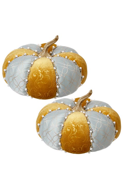 Pearl Pumpkin, Aqua/Tan, Set of 2