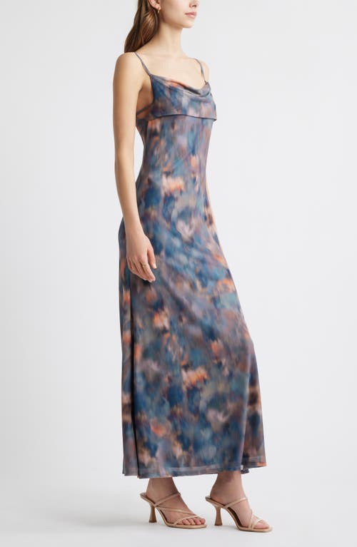Open Edit Print Mesh Maxi Dress In Grey- Pink Agate Print