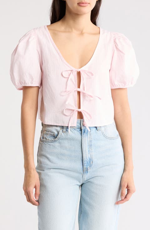 Tie Front Cotton Poplin Crop Top