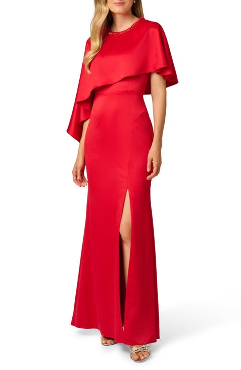 Asymmetric Cape Satin Gown