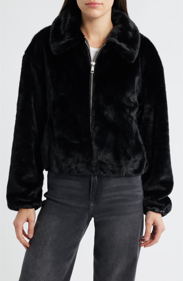 CeCe Front Zip Crop Faux Fur Jacket, Alternate, color, 