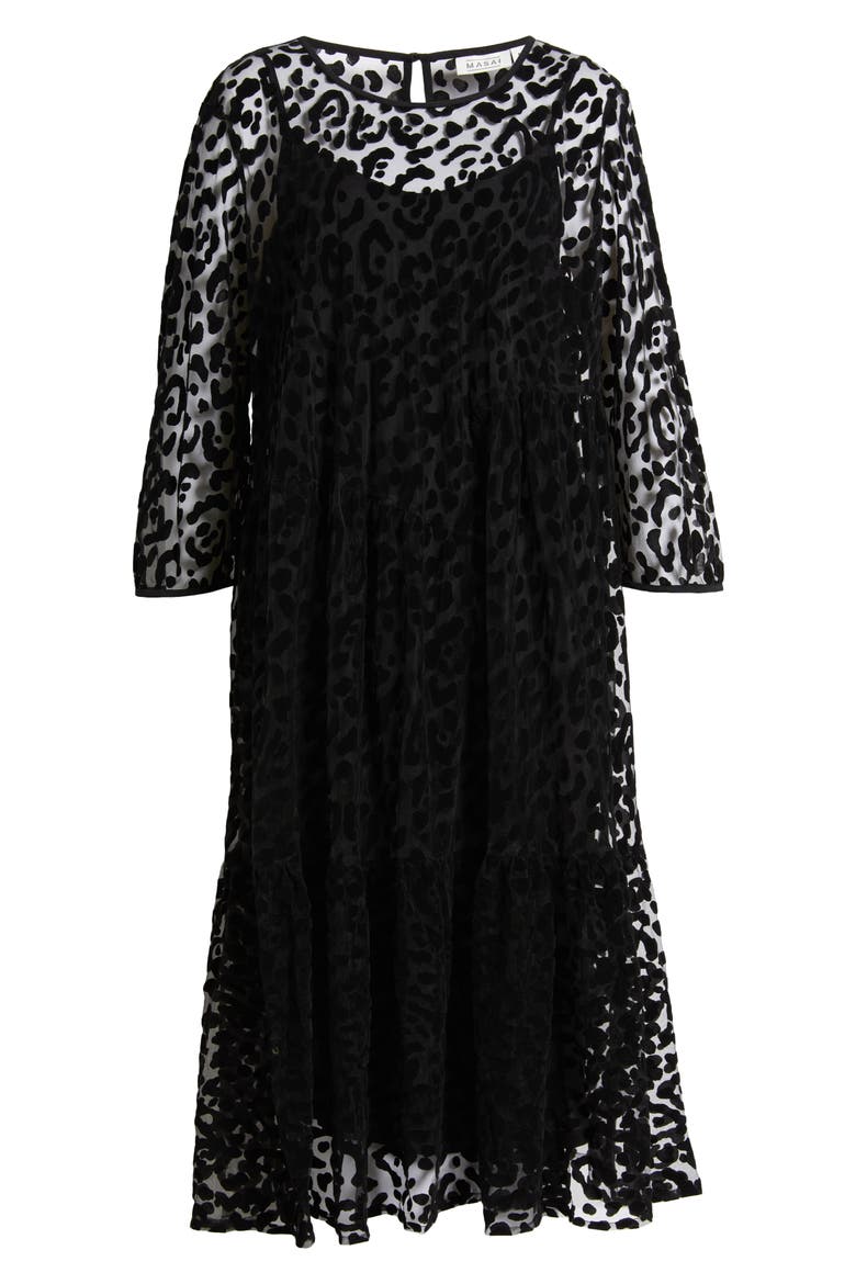 Otilo Leopard Velvet Jacquard Long Sleeve Layered Midi Dress, Alternate, color, BLACK