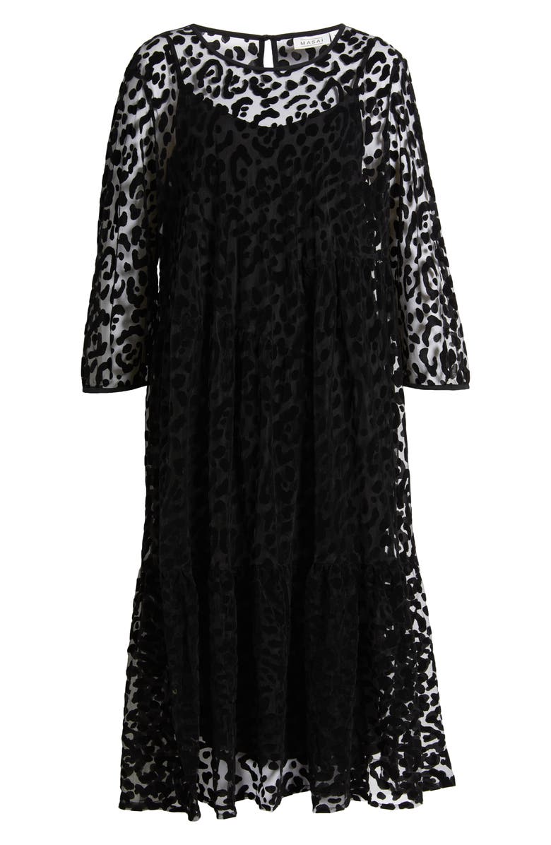 Masai Copenhagen Otilo Leopard Velvet Jacquard Long Sleeve Layered Midi Dress, Alternate, color,