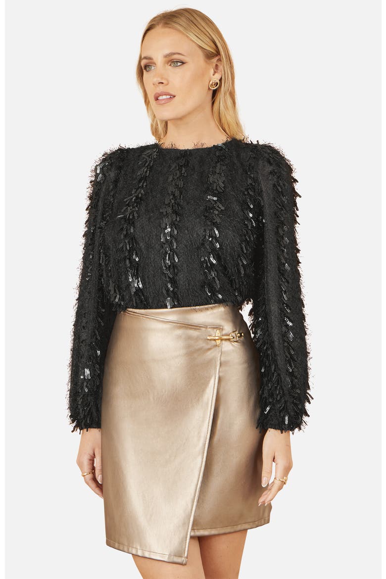 Hanging Sequin Long Sleeve Top, Alternate, color, Black