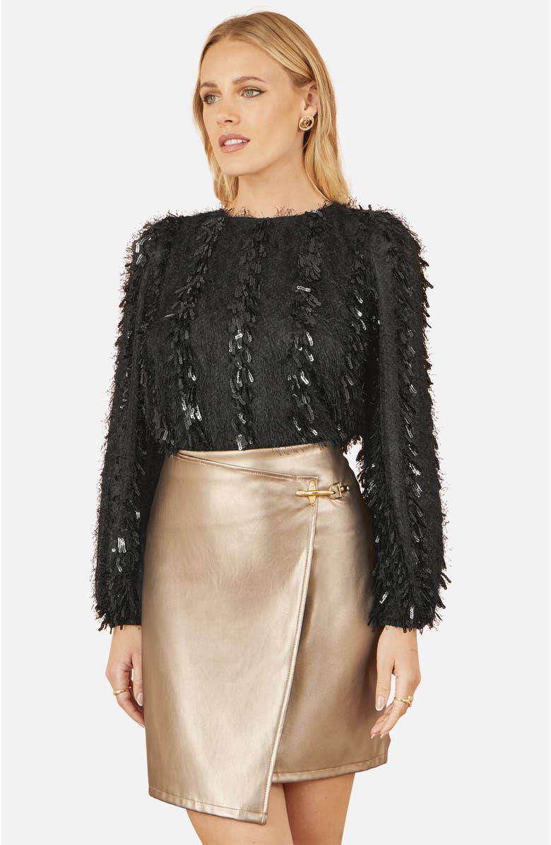 Yumi Hanging Sequin Long Sleeve Top, Alternate, color, Black