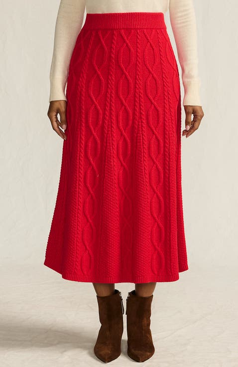 Cozy Lofty Cable Fluted Midi Sweater Skirt