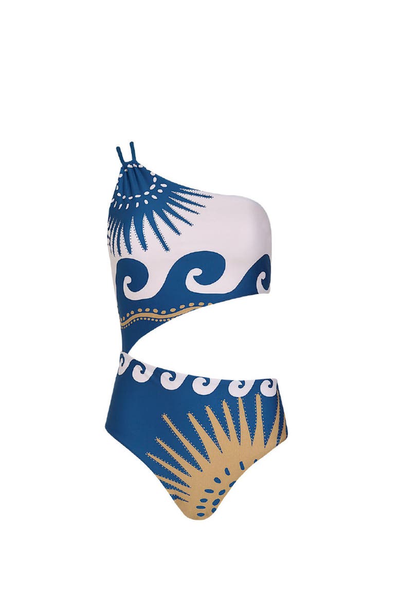 KIBYS Sacred Sun Hannah Cobalt Trikini One Piece, Alternate, color, Navy Blue Print