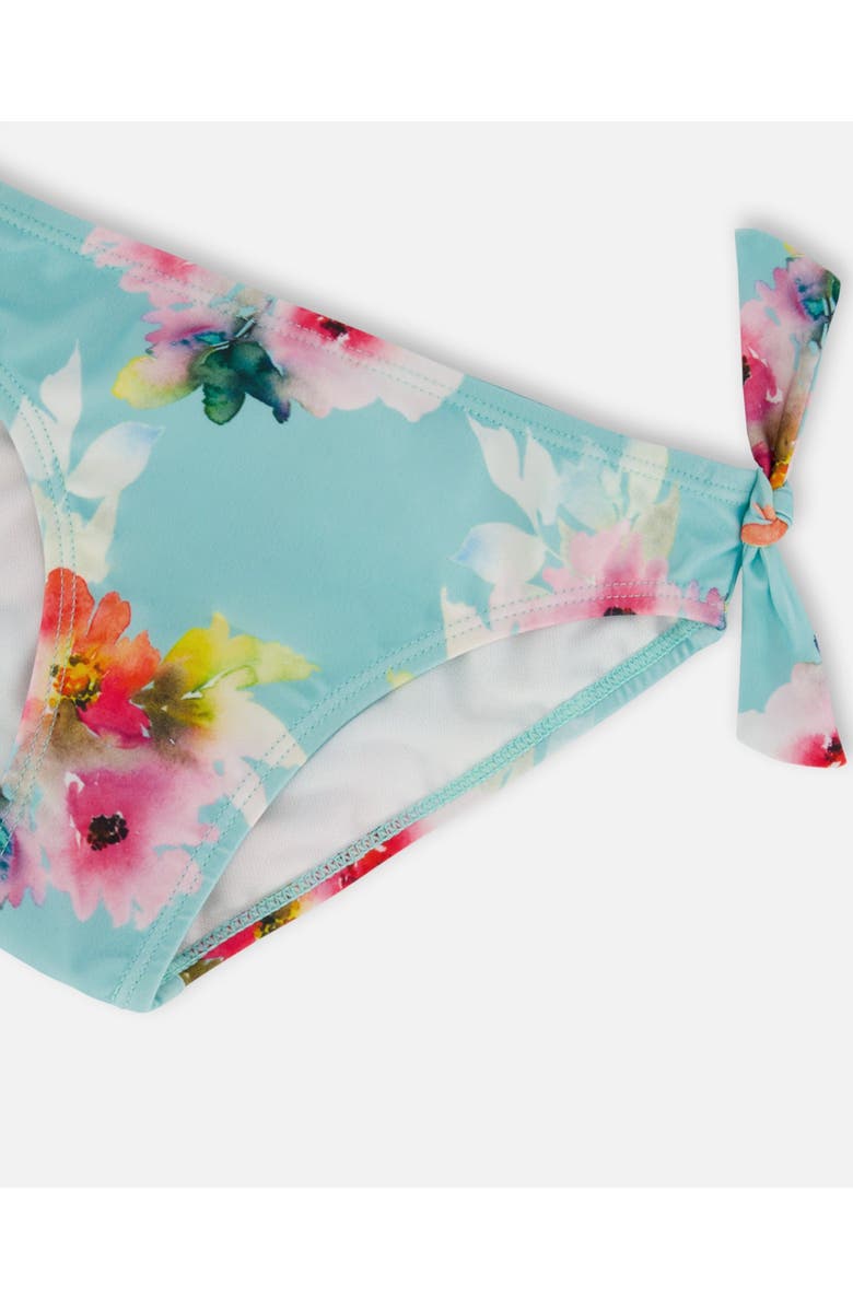 Deux par Deux Girl's Printed Two-Piece Swimsuit Turquoise And Pink Flowers, Alternate, color, 