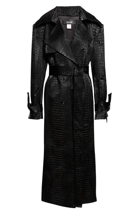 Croc Embossed Faux Leather Trench Coat