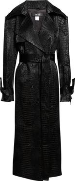 KIM SHUI Croc Embossed Faux Leather Trench Coat