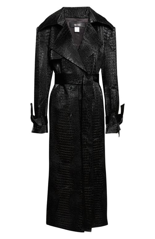 Kim Shui Croc Embossed Faux Leather Trench Coat In Black