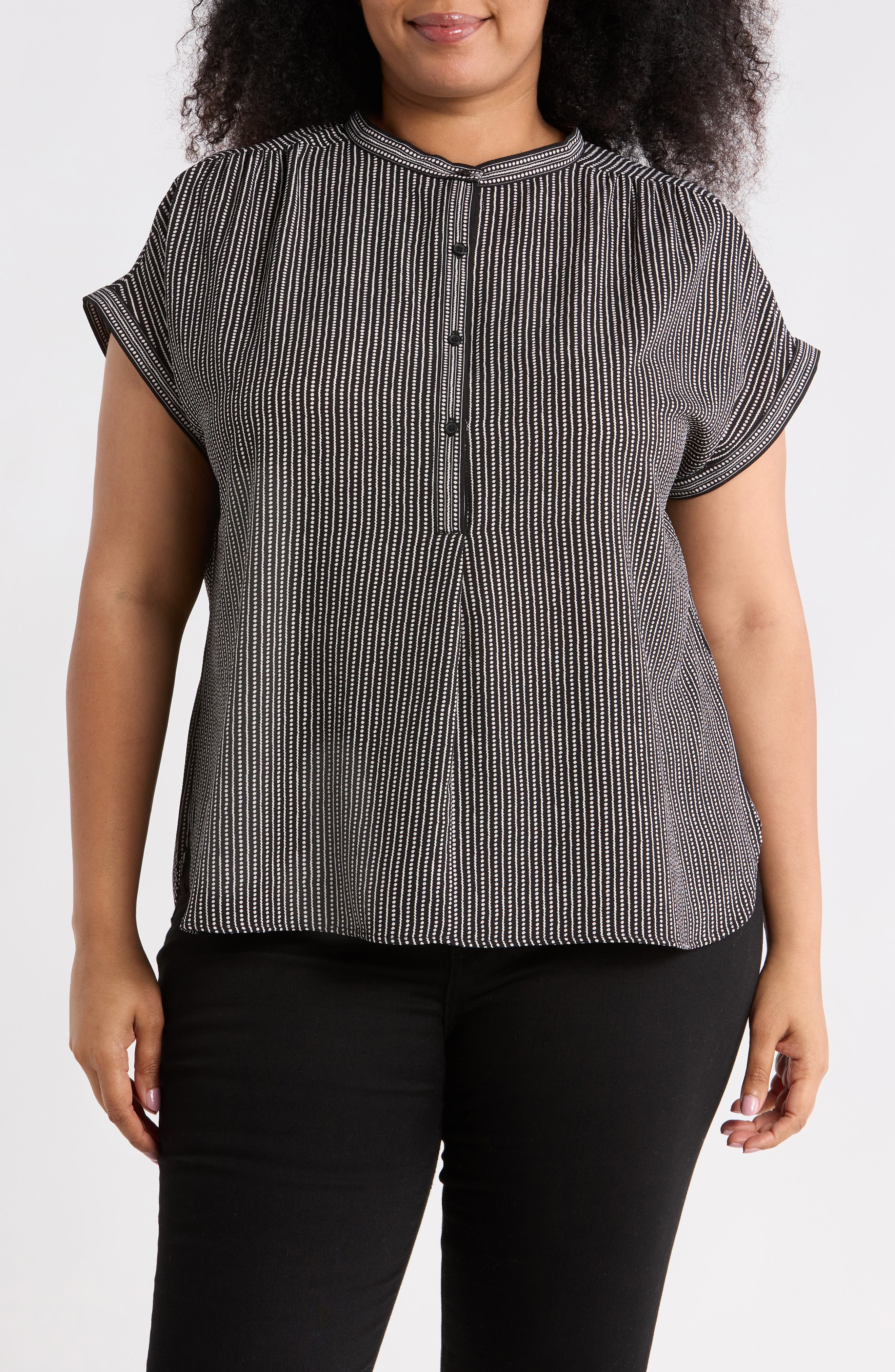 MAX STUDIO Half Placket Short Sleeve Top