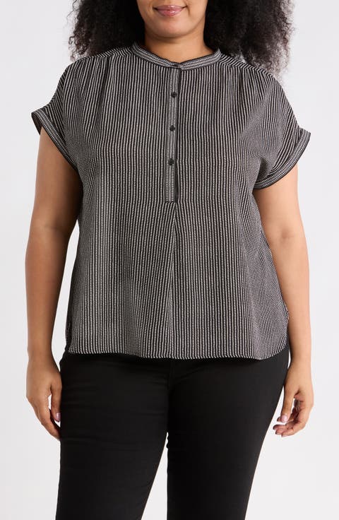 Half Placket Short Sleeve Top (Plus)