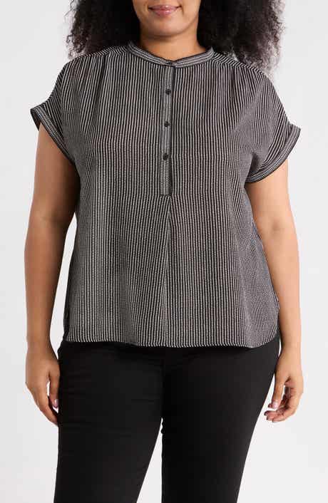 MAX STUDIO Half Placket Short Sleeve Top