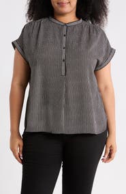 MAX STUDIO Half Placket Short Sleeve Top