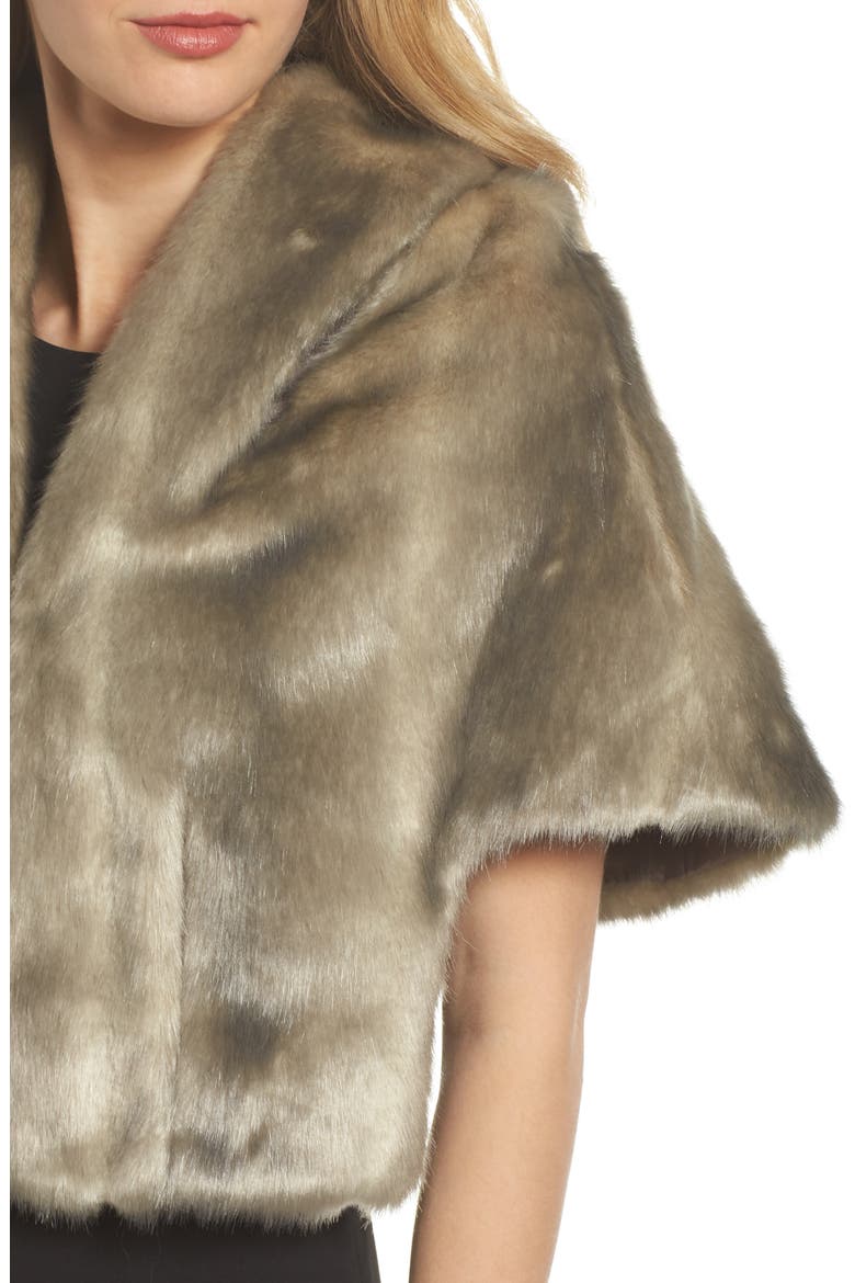 Faux Fur Capelet, Alternate, color, GREY