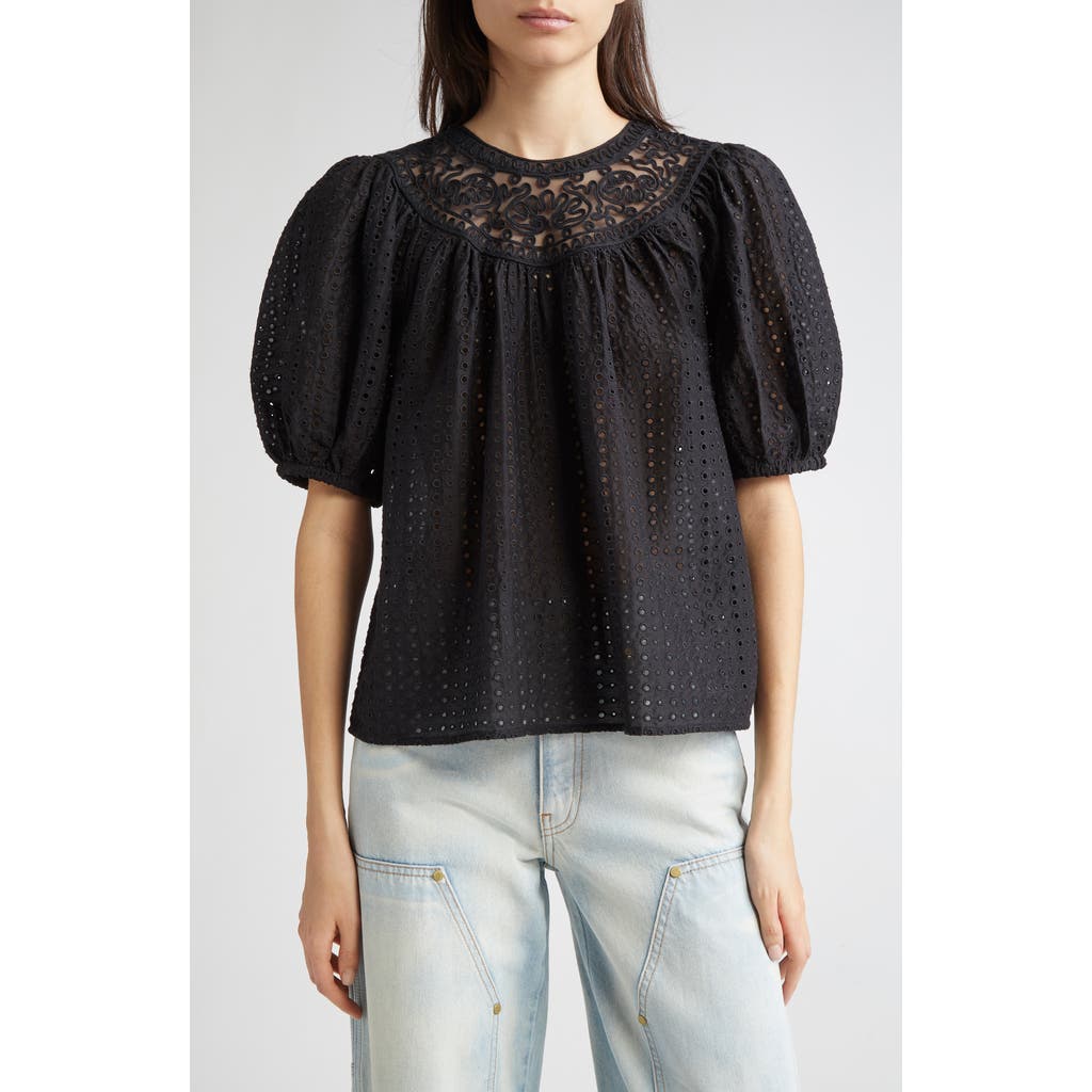 Ulla Johnson Amina Eyelet Lace Top In Black