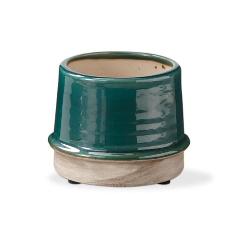 Small Green Glazed Stoneware Radius Planter for 3" Pots