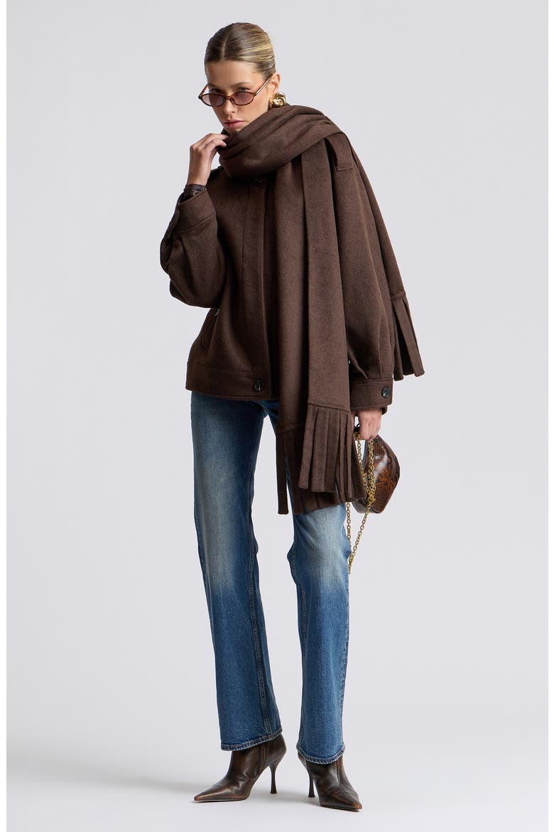 Oversized Coat with Detachable Scarf, Alternate, color, SABLE