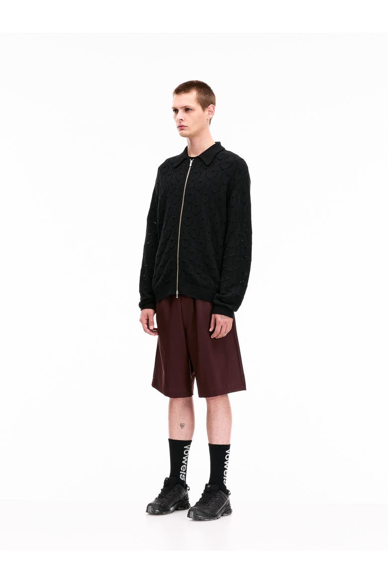 Eyelet Knitted Zip-Up, Alternate, color, Black