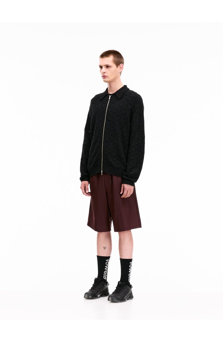 vowels Eyelet Knitted Zip-Up, Alternate, color, Black