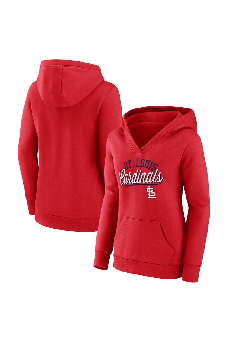 Women's Fanatics Branded Red St. Louis Cardinals Simplicity Crossover V-Neck Pullover Hoodie, Main, color, Red