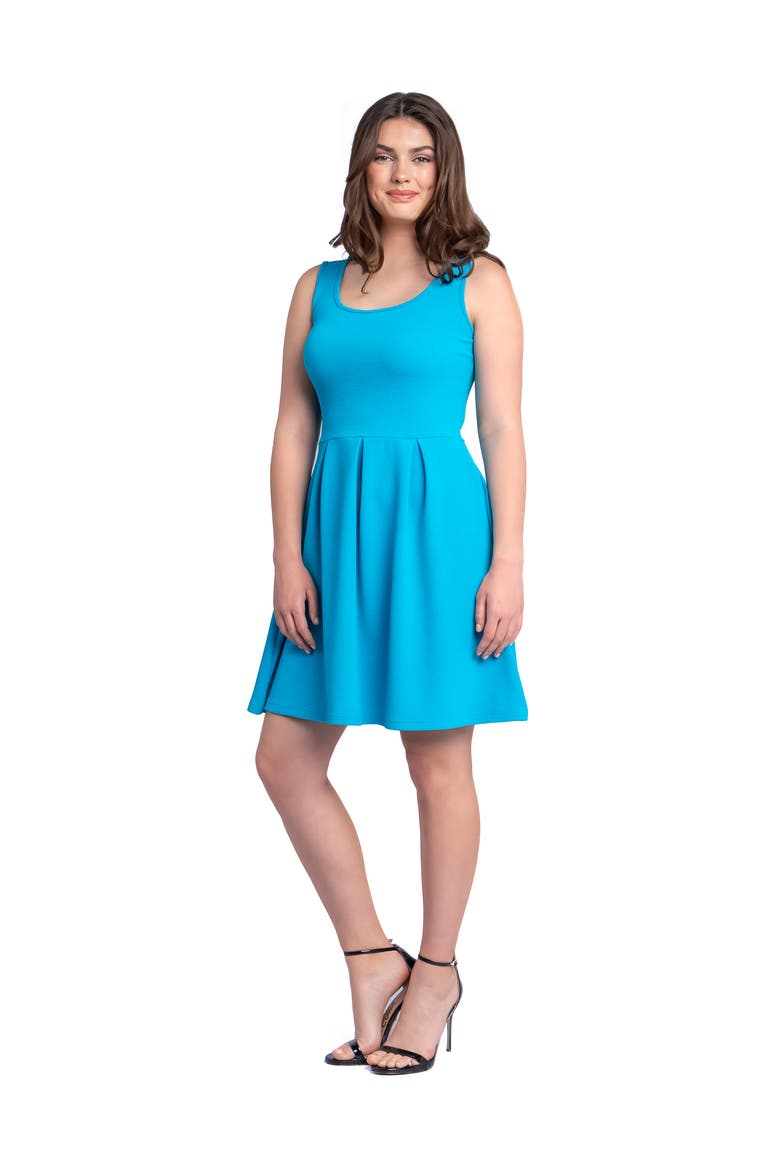 Sleeveless Pleated Skater Dress with Pockets, Alternate, color, Turquoise