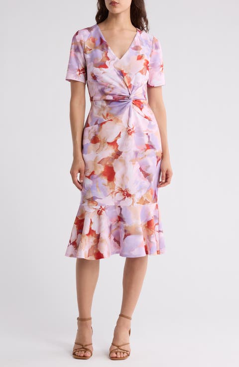 Floral Side Twist Scuba Knit Shift Dress