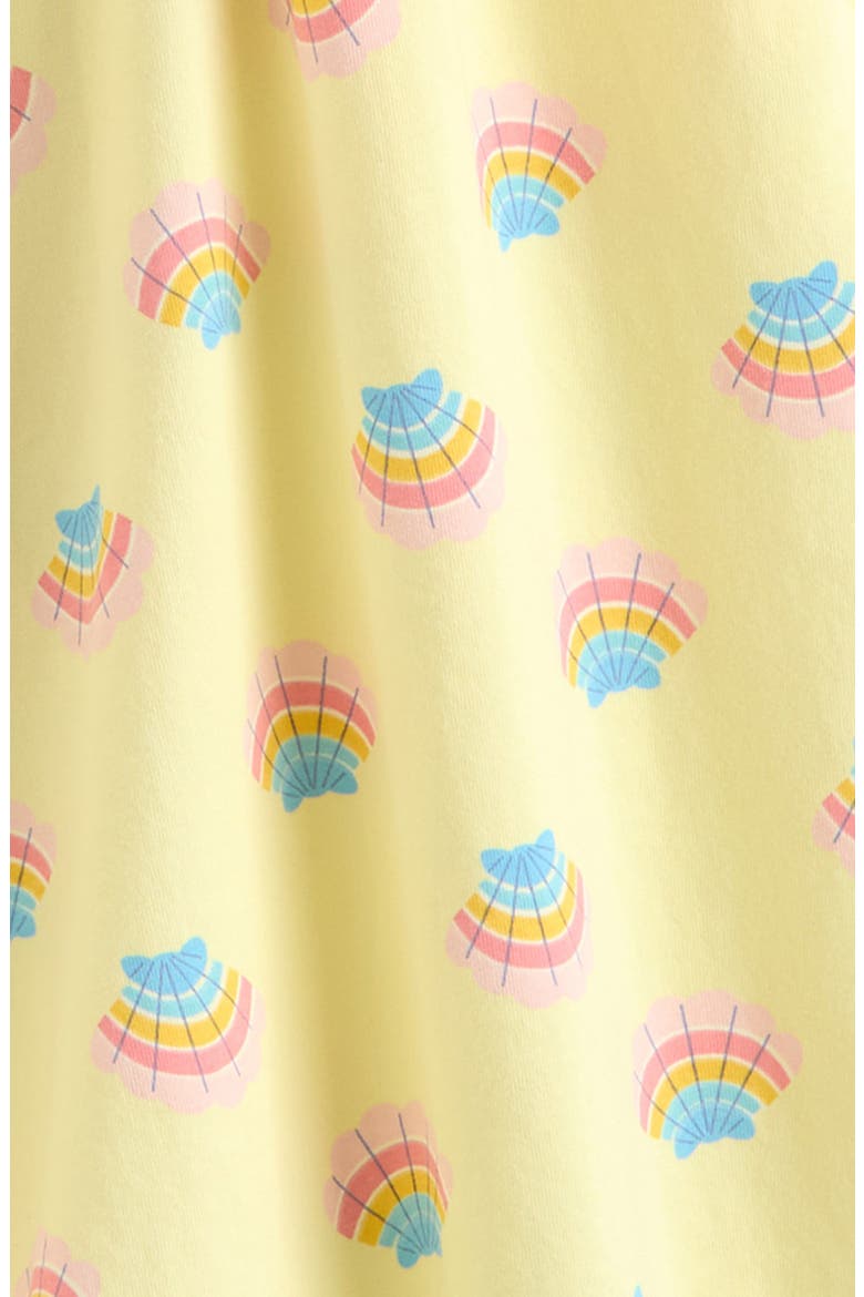 Kids' Print Flutter Sleeve Romper, Alternate, color, YELLOW CANDLE RAINBOW SEASHELL