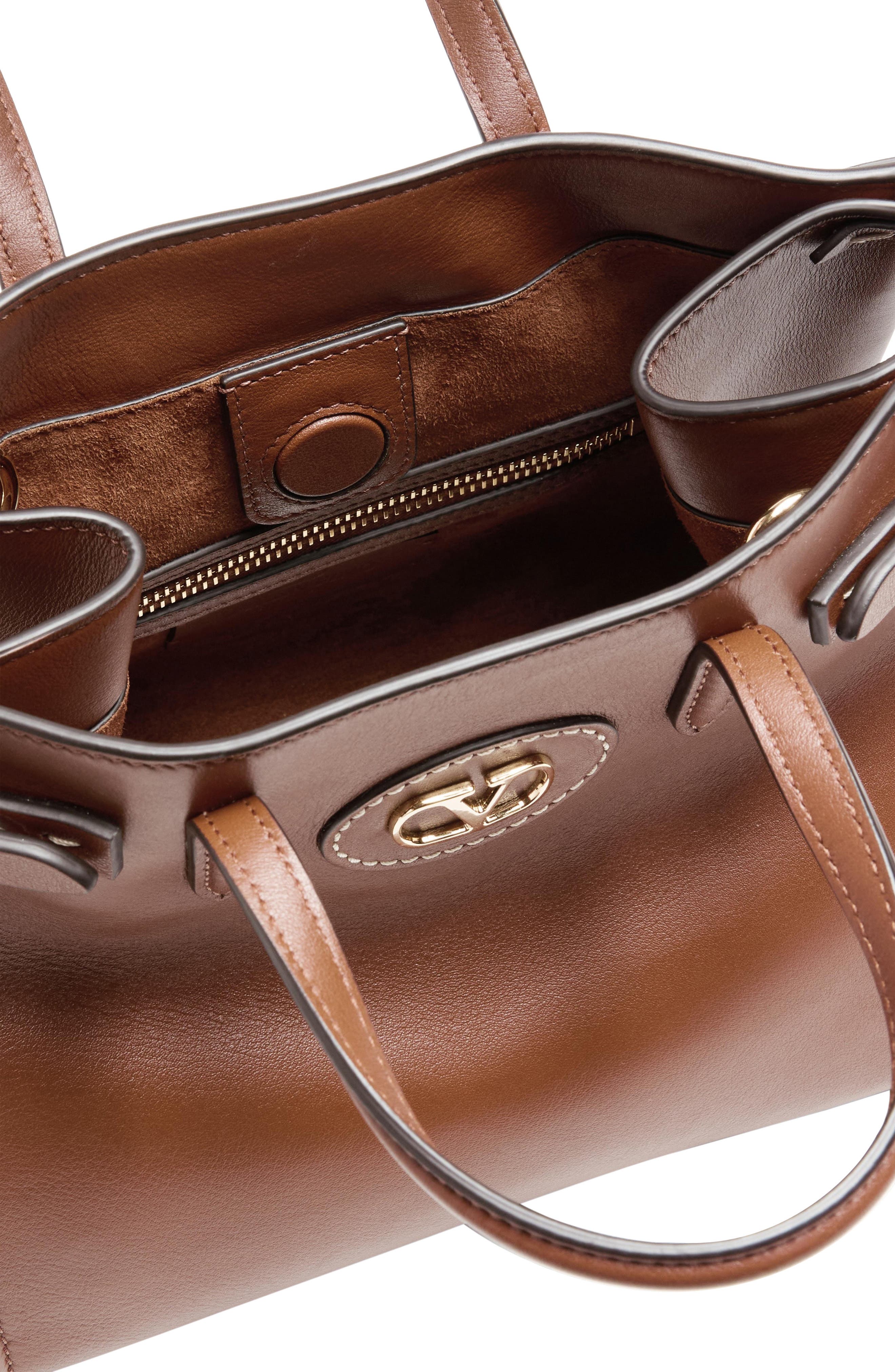 Valentino Garavani Small Antibes Leather Tote, Alternate, color, Tabacco