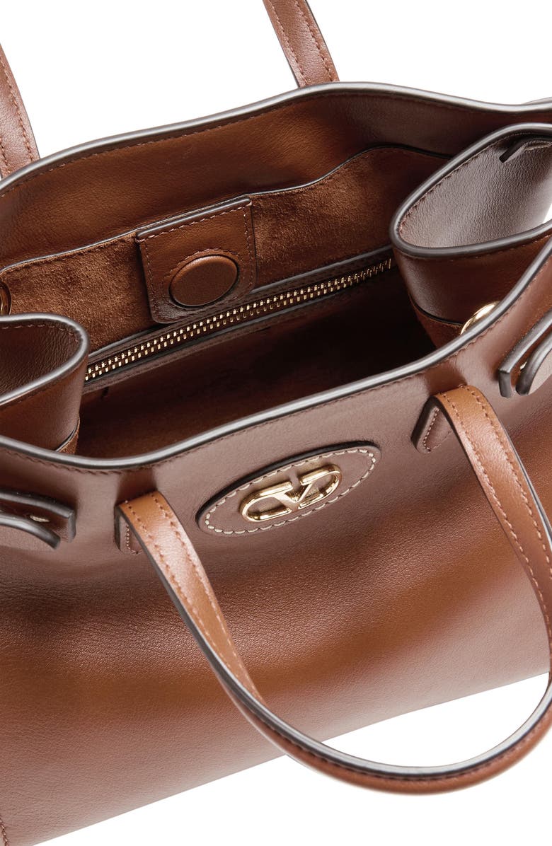 Valentino Garavani Small Antibes Leather Tote, Alternate, color, Tabacco