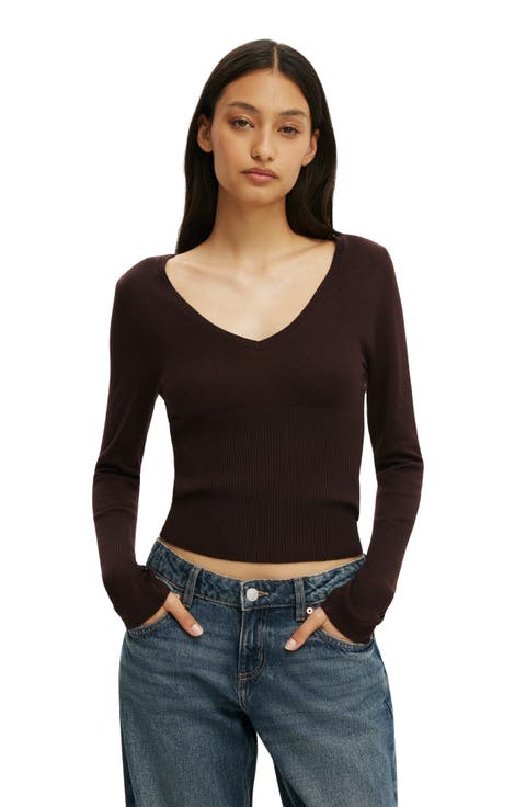 Women's Close Knit V-Neck Top