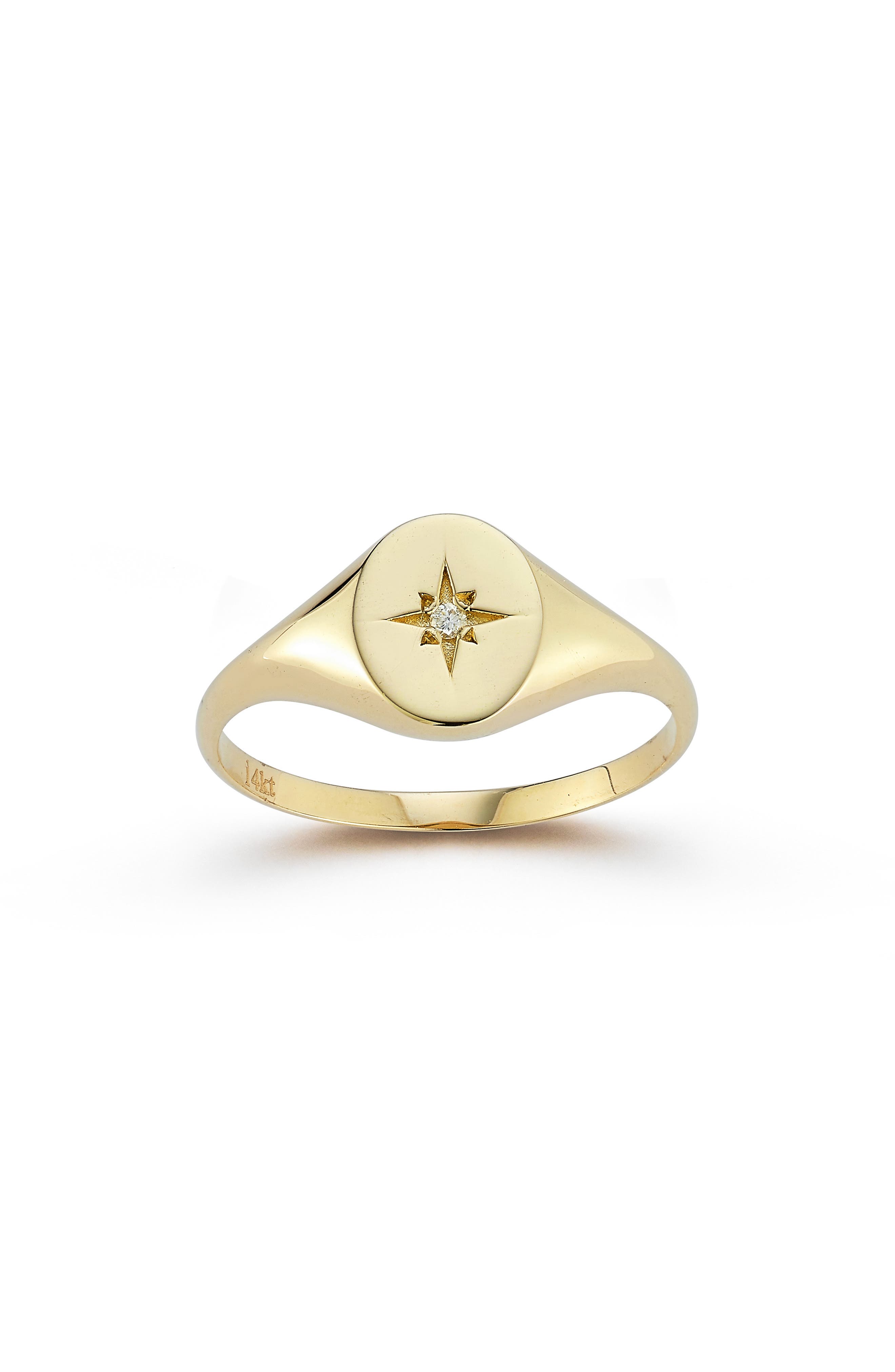 Ember Fine Jewelry 14K Gold Diamond Star Signet Ring - 0.02ct.