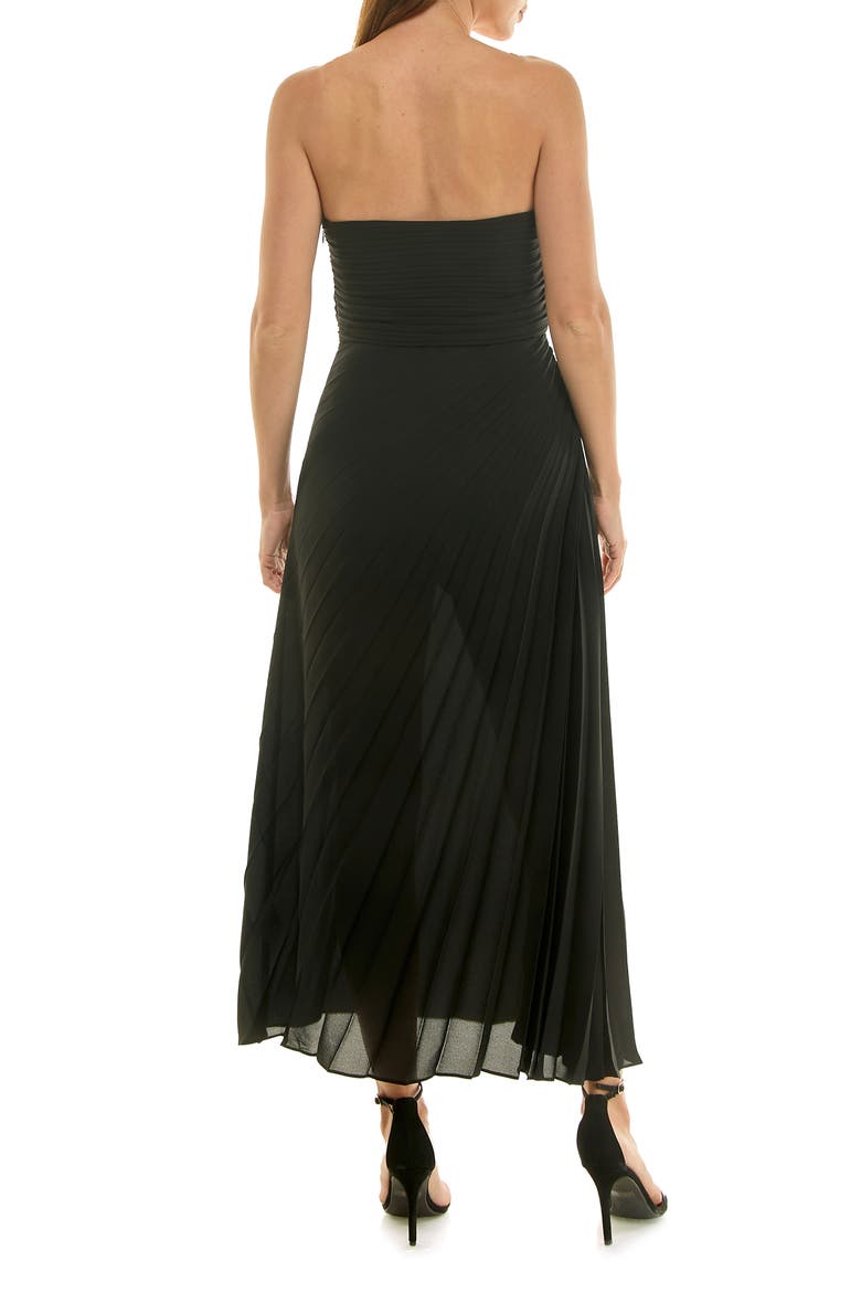 Strapless Pleated Chiffon Maxi Dress, Alternate, color, VERY BLACK
