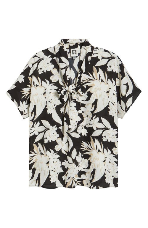 Anne Klein Pussybow Dolman Sleeve Top In Anne Black Multi