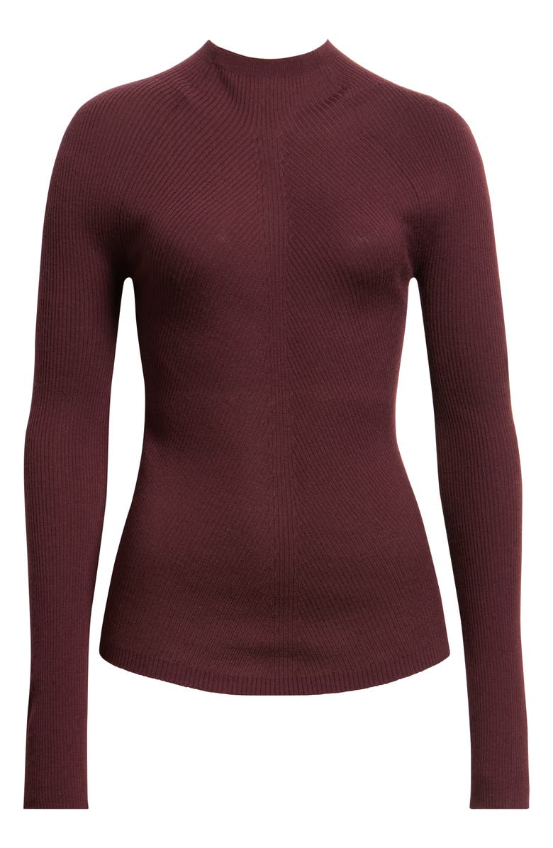 BOSS Foliora Virgin Wool Rib Funnel Neck Sweater, Alternate, color, Soft Vermillion
