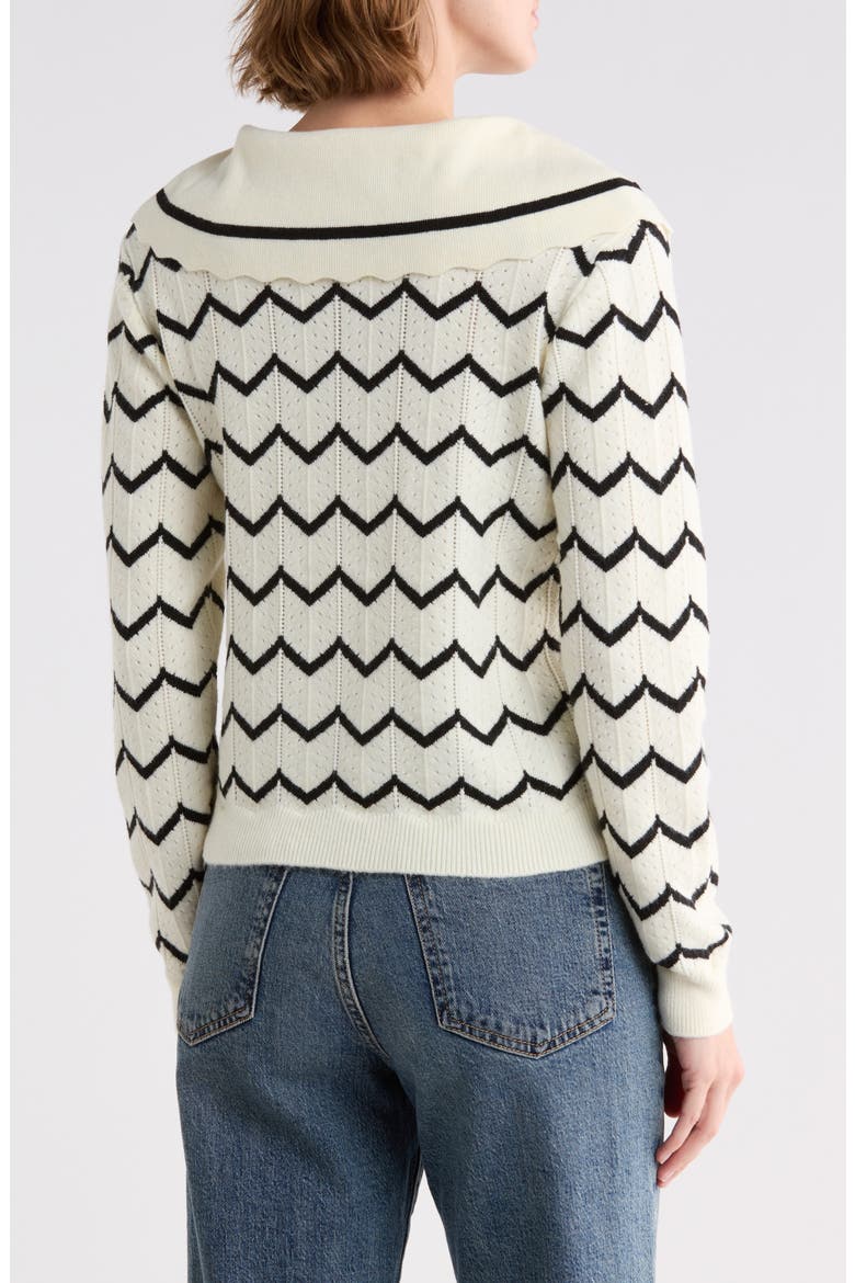 Zigzag Bow Sailor Collar Sweater, Alternate, color, CREAM/ BLACK