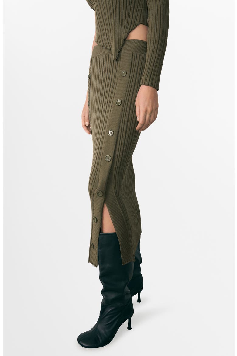 Side Button Rib Sweater Skirt, Alternate, color, KHAKI GREEN