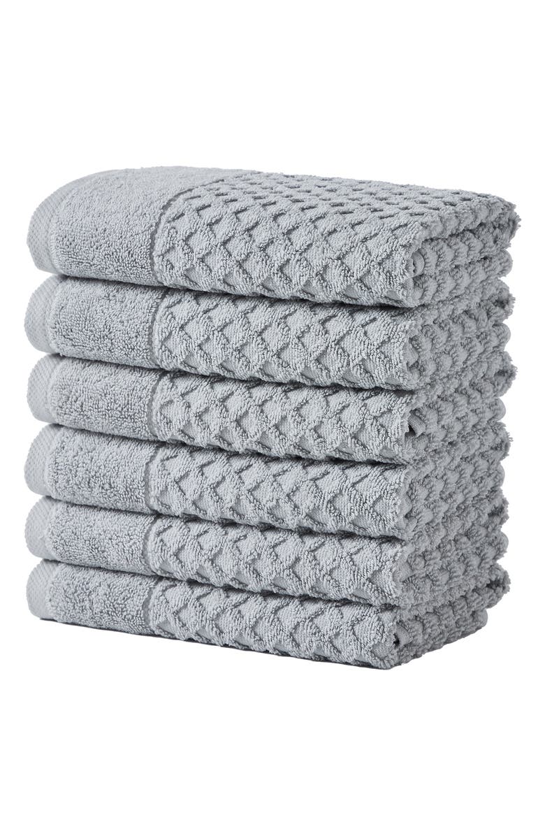 Woven & Weft 6-Pack Diamond Textured Hand Towels, Main, color, Light Grey