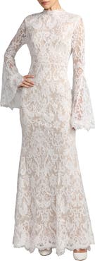 Mac Duggal Mock Neck Long Sleeve Lace Gown