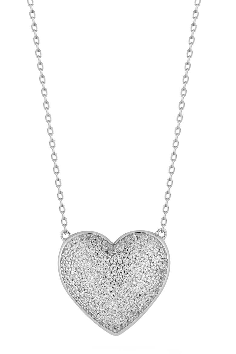 CZ Pavé Heart Pendant Necklace, Main, color, SILVER