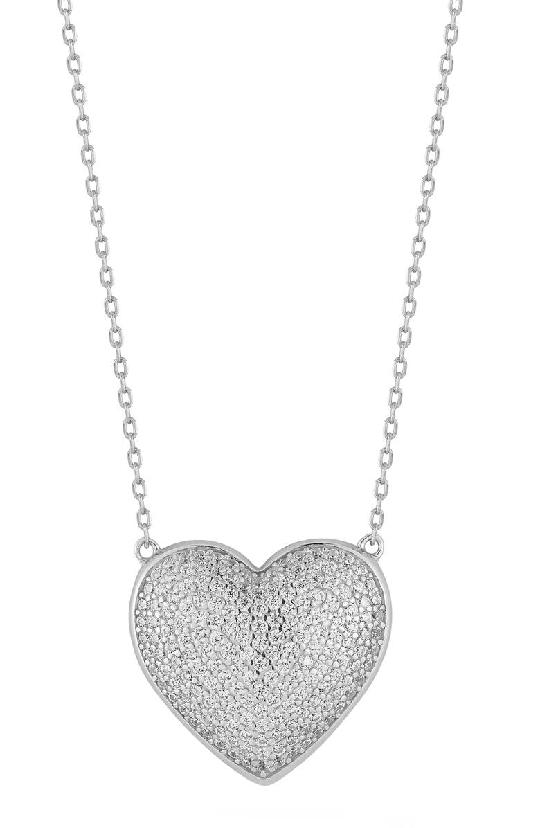 GLAZE JEWELRY CZ Pavé Heart Pendant Necklace, Main, color, Silver
