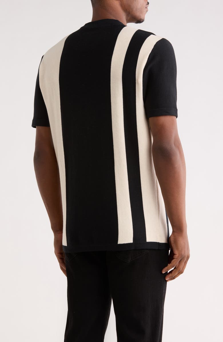DENIM AND FLOWER Vertical Stripe Knit T-Shirt, Alternate, color, Black W/ Off White Stripes