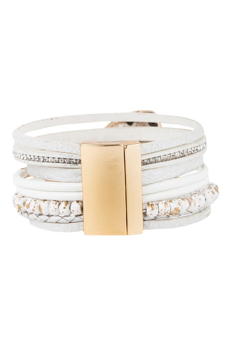 Aria Natural Stone Beaded Leather Magnetic Bracelet, Alternate, color, WHITE