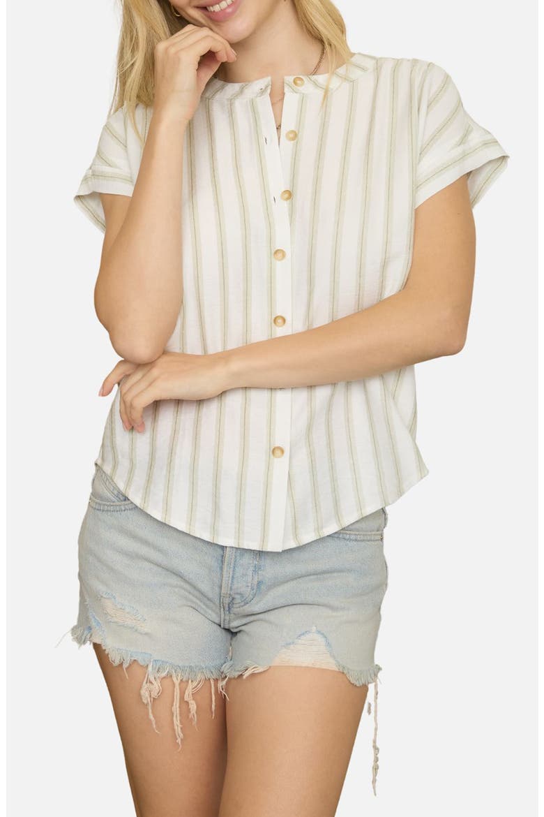 Stripe Button-Up Shirt, Main, color, OLIVE