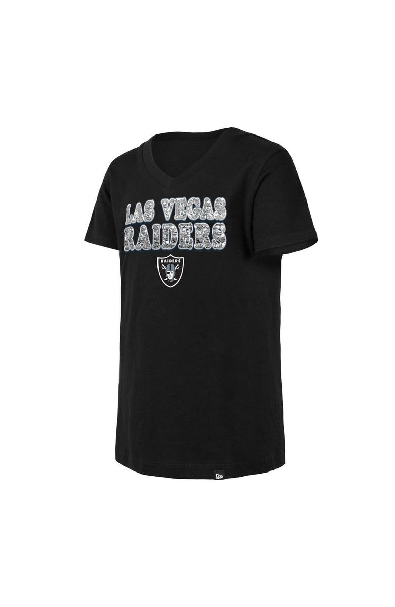 New Era Girls Youth New Era Black Las Vegas Raiders Reverse Sequin V-Neck T-Shirt, Alternate, color, Black